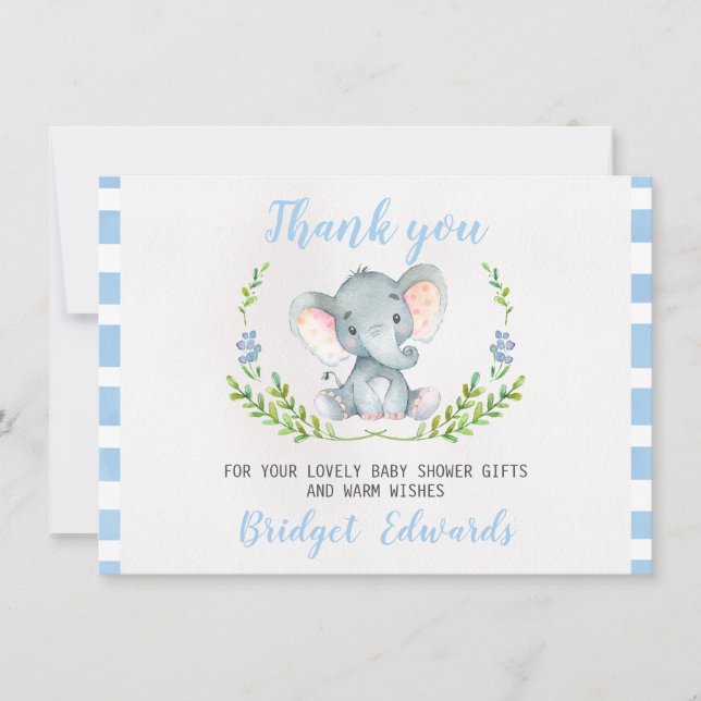 Boys Elephant Thank You Baby Shower Card (Front)