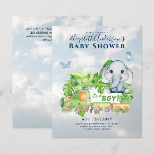 Boys Elephant Watercolor Baby Shower Invitation