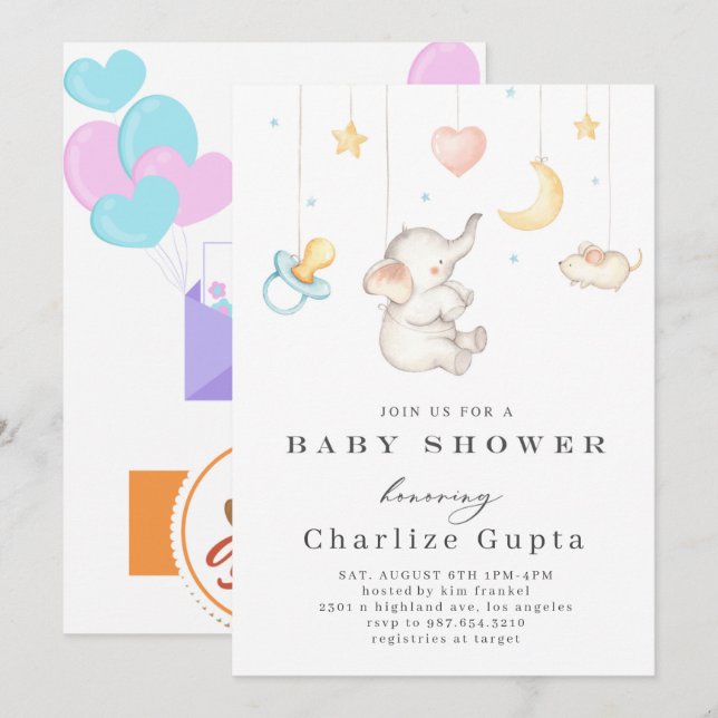 Boy's Elephant Watercolor Baby Shower Invitation (Front/Back)