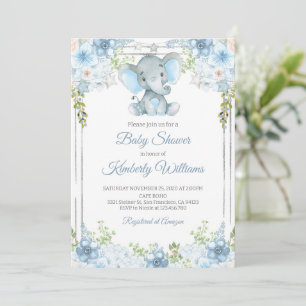 Boy's Elephant Watercolor Baby Shower Invitation
