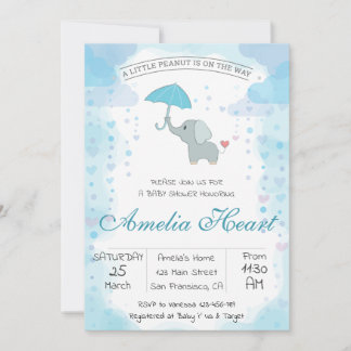 Boy's Elephant Watercolor Baby Shower Invitation