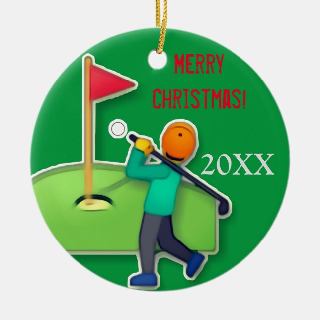 Boys emoji golf green Christmas Ceramic Ornament (Front)