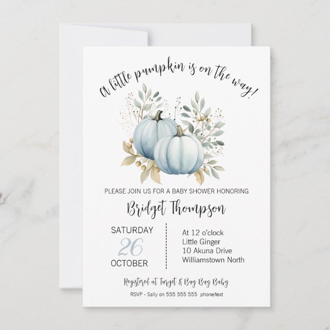 Boy's Fall Little Pumpkin Foliage Baby Shower Invitation (Front)