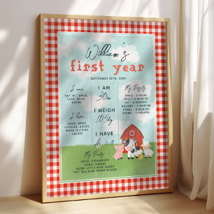 Boys Farm 1st Year Birthday Milestone  Poster
