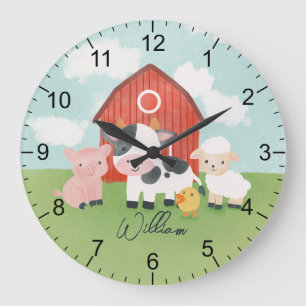 Boys Farm Animal Barnyard Kids Nursery Large Clock
