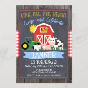 Boys Farm Tractor Chalkboard Invitation d'annivers