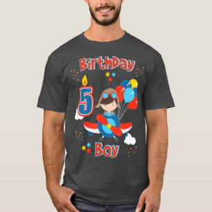 Boys Fifth Airplane Birthday Five Year Old T-Shirt