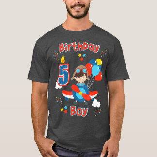 Boys Fifth Airplane Birthday Five Year Old T-Shirt