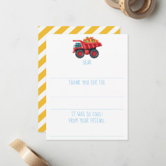 Boys Fill-In Dump Truck Birthday Thank You  Card