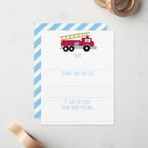 Boys Fill-In Fire Truck Birthday Thank You Card