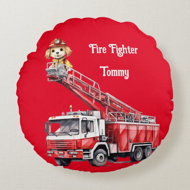 Boy's Fire Fighter Round Pillow (Front)