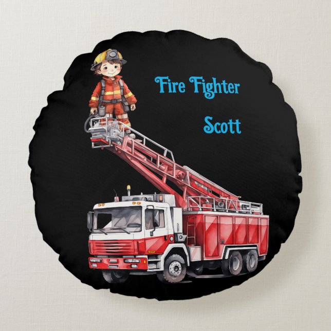 Boy's Fire Fighter Round Pillow (Front)