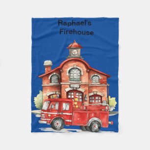 boy's firehouse and engine fleece blanket