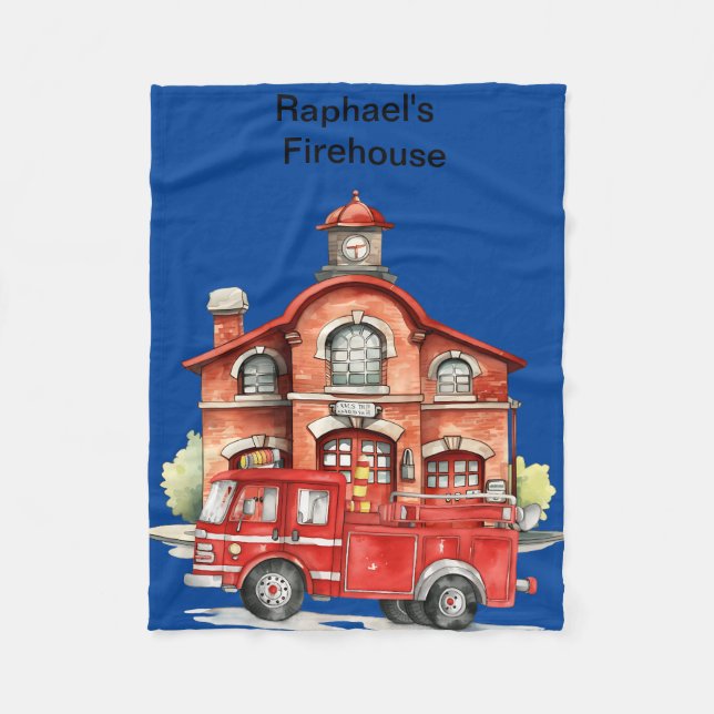 boy's firehouse and engine fleece blanket (Front)