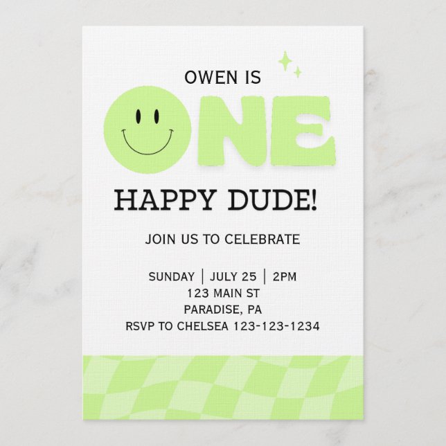 BOYS FIRST BIRTHDAY INVITATION ONE HAPPY DUDE  (Devant)