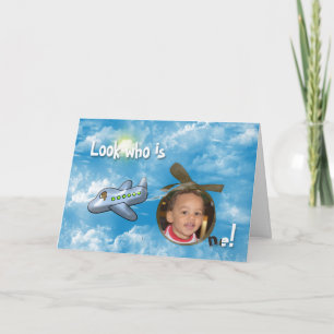 Boy's First Birthday with airplane and photo frame Card