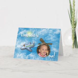 Boy's First Birthday with airplane and photo frame Card