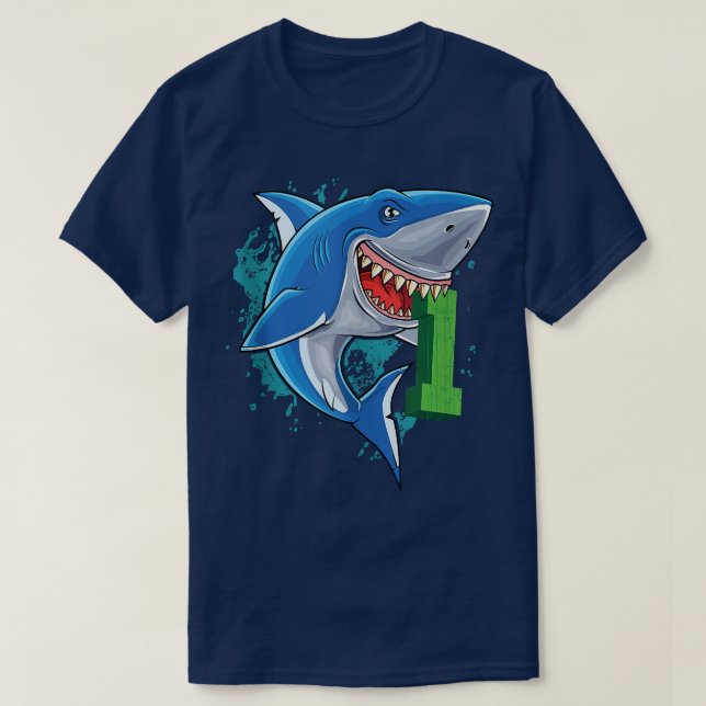 Boys First BirthdayOne Year Old Cute Shark  T-Shirt (Design Front)