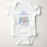 Boy's First Christmas Happy Snowman Let it Snow Baby Bodysuit<br><div class="desc">Cute personalized christmas bodysuit for baby's first christmas. This cute watercolor design is lettered with "let it snow" and features a happy family of snowmen and christmas trees. The template is ready for you to personalize the remaining wording.</div>