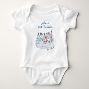 Boy's First Christmas Happy Snowman Let it Snow Baby Bodysuit