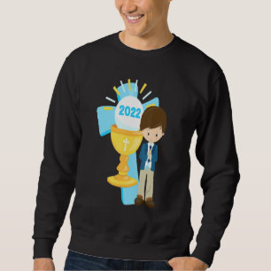 Boys First Communion Cross Rosary Blue 2022 Godson Sweatshirt