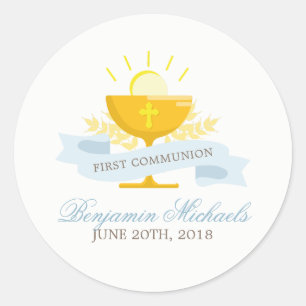 Boys First Holy Communion Classic Round Sticker