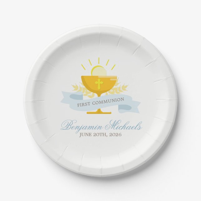 Boys First Holy Communion Personalized Paper Plate (Front)