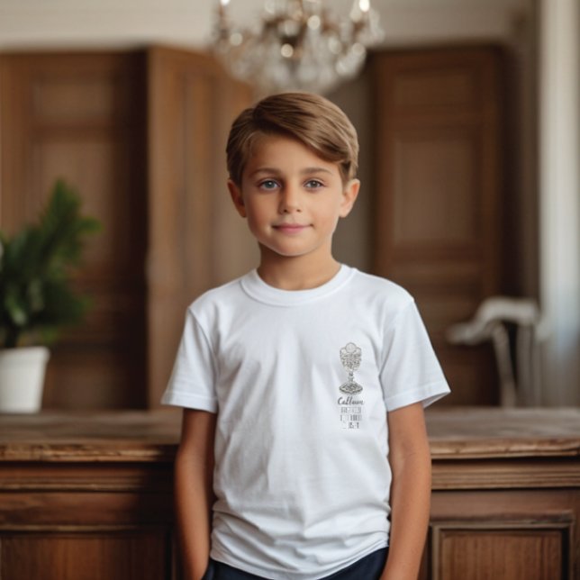 Boys First Holy Communion T Shirt (Custom Silver Glitter Boys First Holy Communion T Shirt)