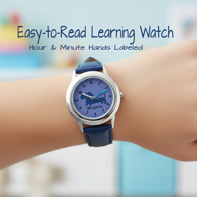 Boys First Watch - Dachshund Themed & Personalized (Learn to tell time watch - dachshund boys watch)