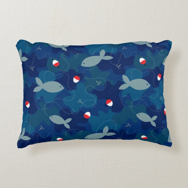 Boys Fishing Blue Accent Pillow (Front)