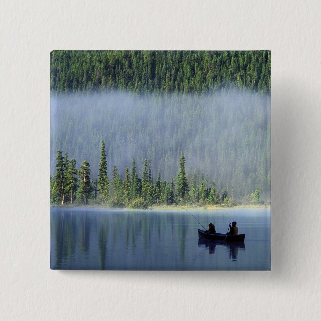 Boys fishing on Waterfowl Lake, Banff National 2 Inch Square Button (Front)