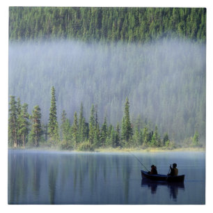 Boys fishing on Waterfowl Lake, Banff National Tile