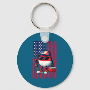 Boys Fishing Rod American Flag Patriotic Fishing F Keychain