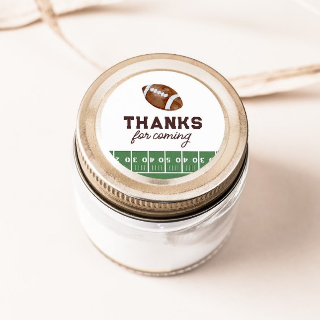 Boy's Football 1st Birthday Touchdown Favour Classic Round Sticker (Creator Uploaded)