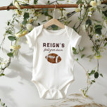 Boy's Football First Year Down 1st Birthday Party Baby Bodysuit<br><div class="desc">Huddle up with your friends and loved ones – it's game time! Rally together for your little guys 1st birthday celebration. This design features a watercolor football with fun sporty typography.</div>