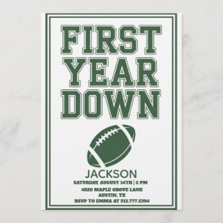 Boy's Football First Year Down 1st Birthday Party Invitation