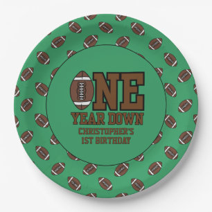 Boys Football Green Sports Birthday Paper Plate