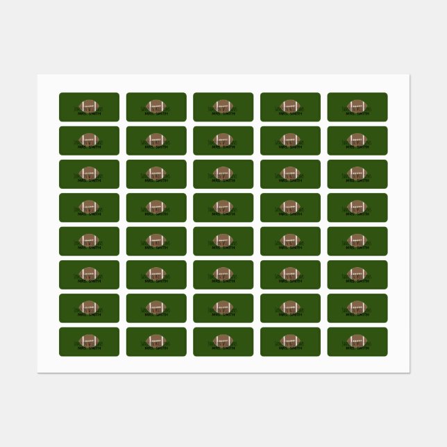Boys Football Green Waterproof Labels (Sheet)