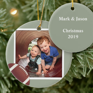 Boys Football Photo Christmas Ceramic Ornament