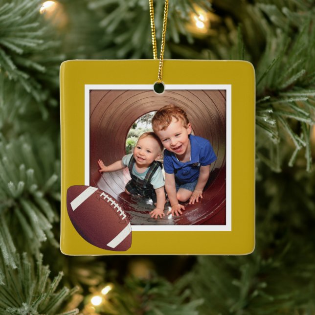 Boys Football Photo Christmas Ceramic Ornament (Tree)