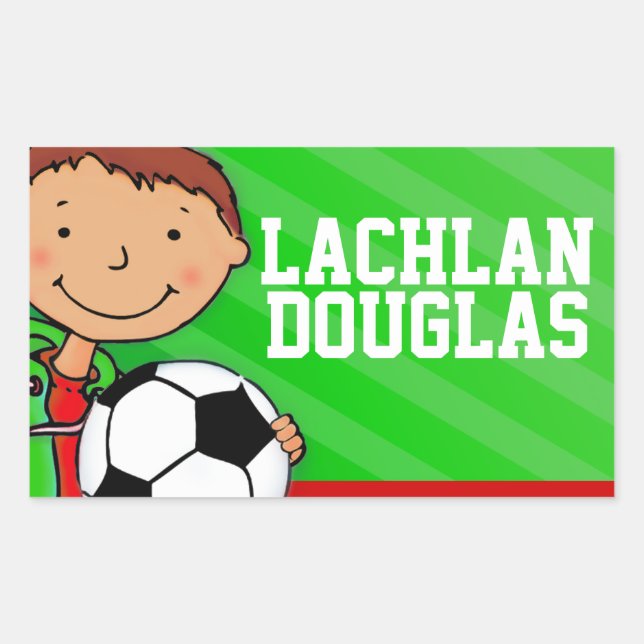 Boys football soccer name green id label sticker (Front)