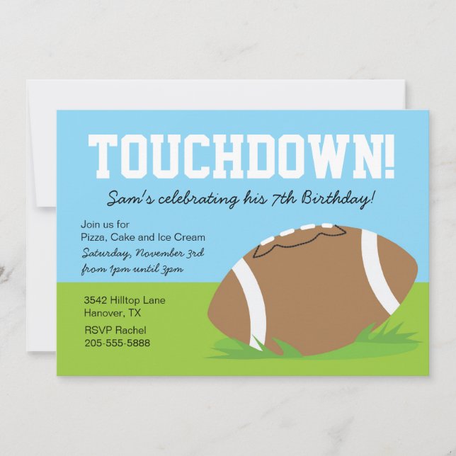 Boys Football Themed Birthday Party Invitation (Front)