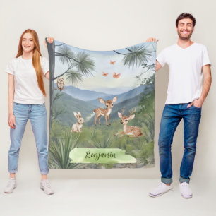 Boys Fun Personalized Woodland Animals  Fleece Blanket