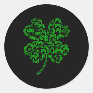 Boys Gamer Game Shamrock St Patricks Day Irish Men Classic Round Sticker