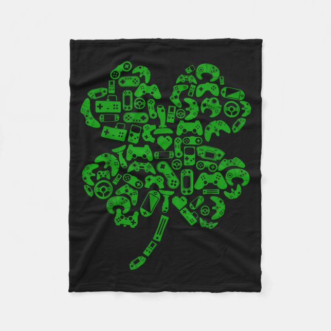 Boys Gamer Game Shamrock St Patricks Day Irish Men Fleece Blanket (Front)