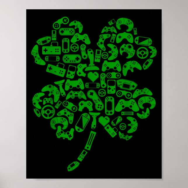 Boys Gamer Game Shamrock St Patricks Day Irish Men Poster (Front)