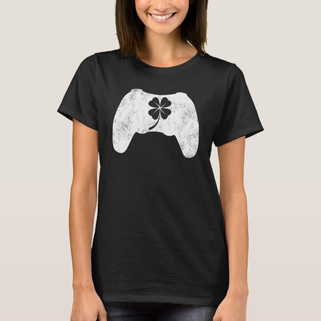 Boys Gamer Lucky Game Shamrock St Patricks Day Iri T-Shirt (Front)