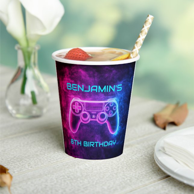 Boys Gaming Controller Birthday Party Paper Cups (Insitu)