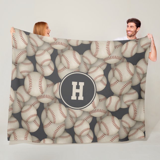 boys girls baseball softball pattern monogrammed fleece blanket (In Situ)