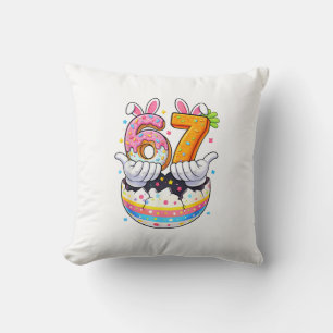 Boys Girls Easter Eggs Funny Bunny Six Seven 67 Me Throw Pillow